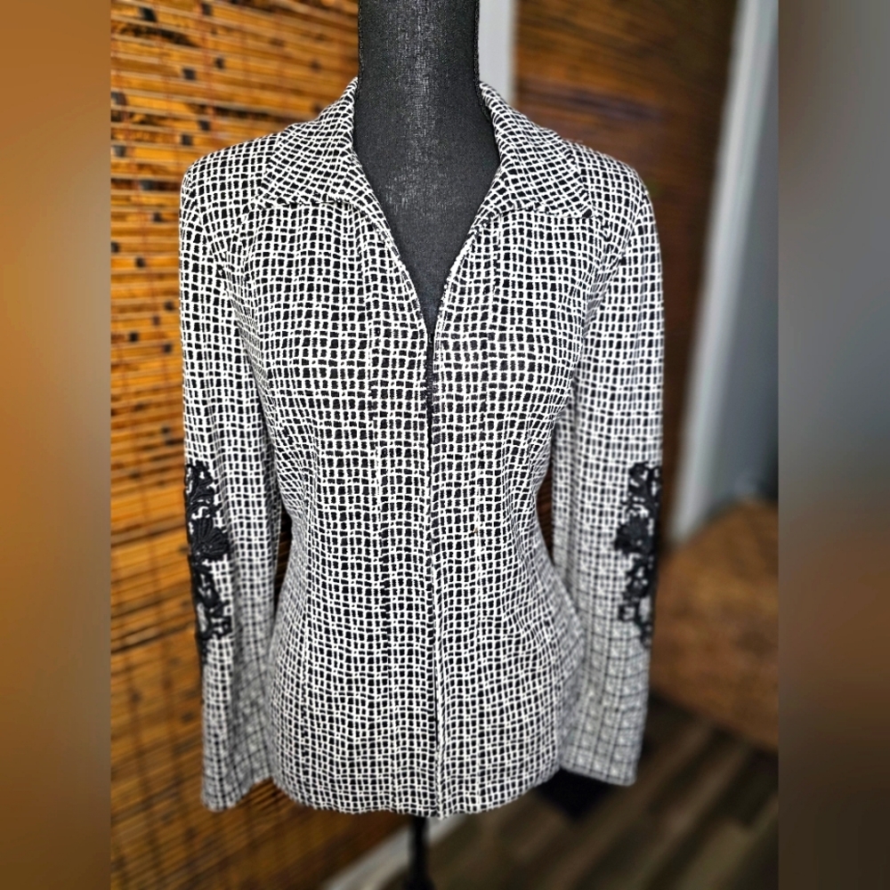 Chicos size Soft Blazer Black White Checked